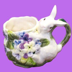 Vtg Bunny mug that is a Rare House of Zog ceramic Coffee with purple yellow blu